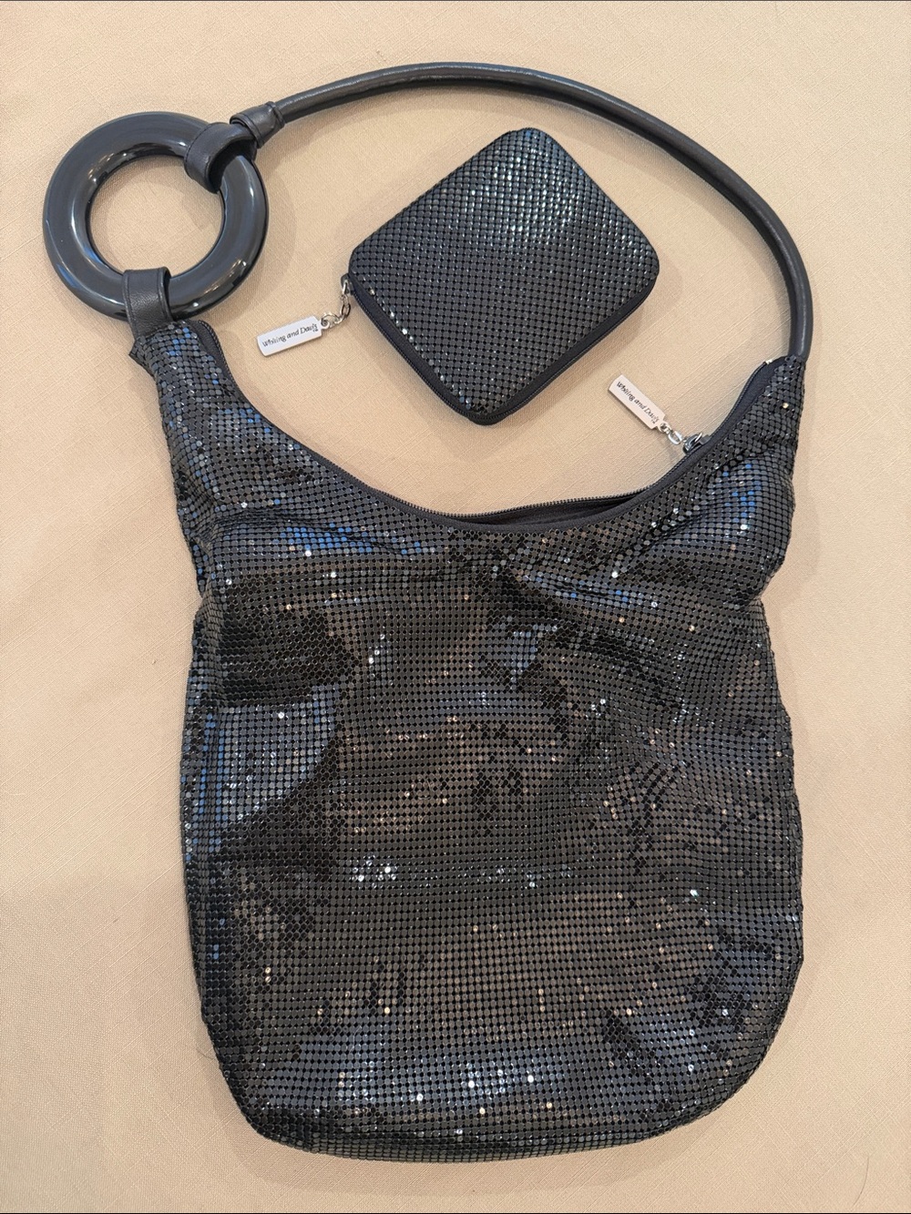 Whiting & Davis Black Sequin Shoulder Bag with wallet. Never used
